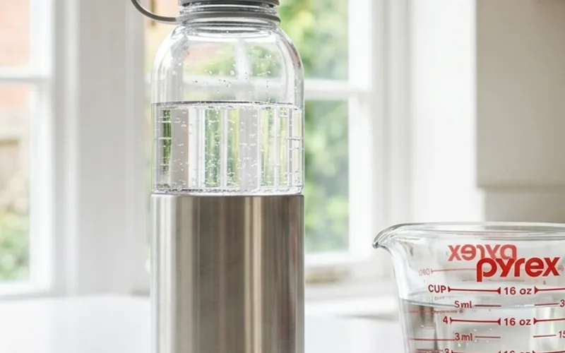 Close-up of a 24-ounce reusable sports water bottle