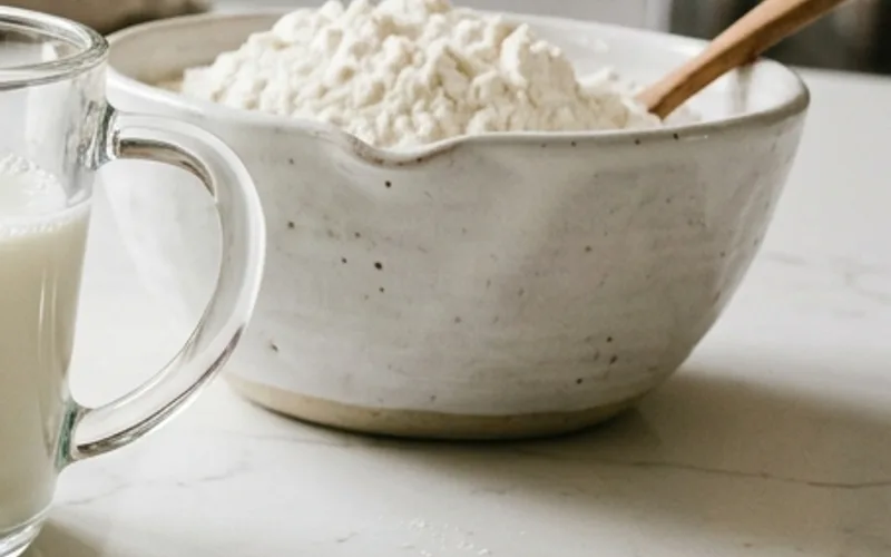 Dry flour in bowl compared to liquid measurement