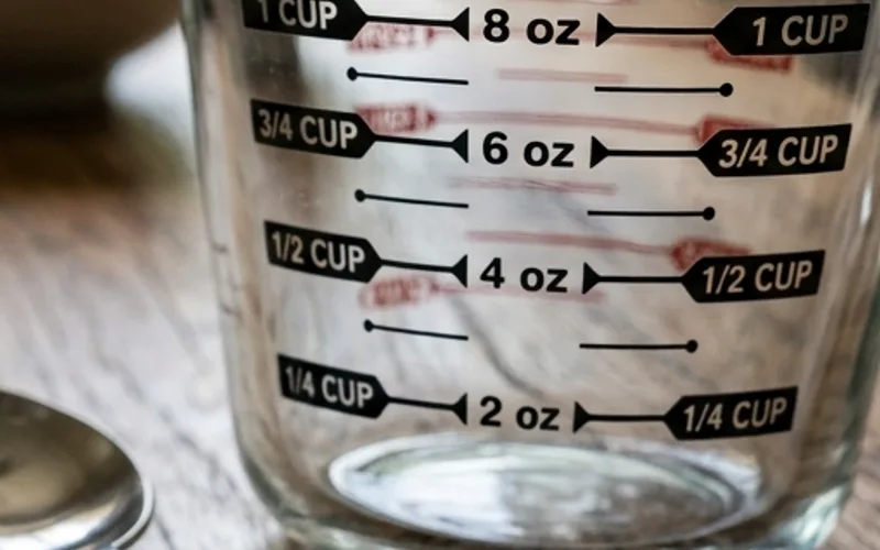 Glass measuring cup displaying one-eighth cup relationship