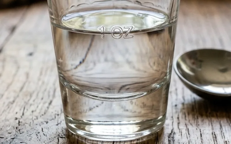 One fluid ounce level shown in heavy-base glass